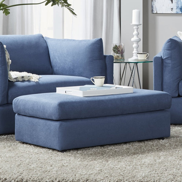 English Elm Enda Upholstered Fabric Ottoman Low Profile Footrest for Contemporary Living Rooms Blue T2574P196966