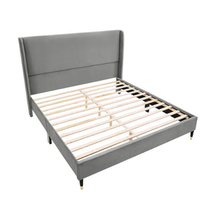 English Elm Rozitta Velvet Wingback Queen Platform Bed with Foam Padded Panels and Gold Legs Gray T2574P198391