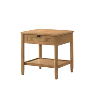 English Elm Vichy Woven Front Nightstand Open Shelf Rubberwood Mid-century Bedroom Storage T2574P198402