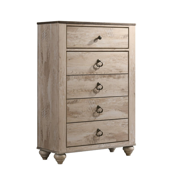 English Elm Imerland Solid Hardwood 5-drawer Chest White Wash Farmhouse Bedroom Storage T2574P198406