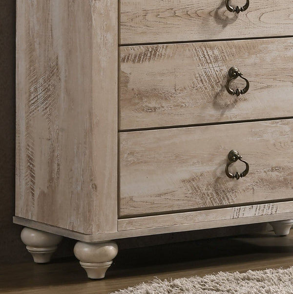 English Elm Imerland Solid Hardwood 5-drawer Chest White Wash Farmhouse Bedroom Storage T2574P198406