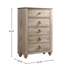 English Elm Imerland Solid Hardwood 5-drawer Chest White Wash Farmhouse Bedroom Storage T2574P198406