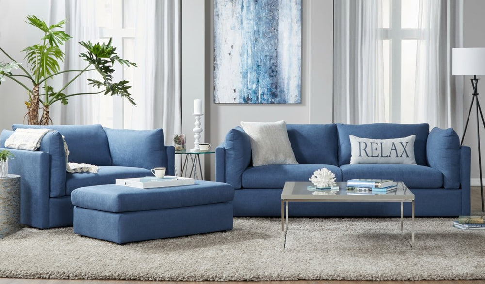 English Elm Enda Pillow Back Upholstered Sofa Set with Cuddler Chair for Modern Living Rooms Navy Blue T2574P198409