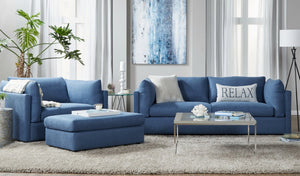 English Elm Enda Pillow Back Upholstered Sofa Set with Cuddler Chair for Modern Living Rooms Navy Blue T2574P198409