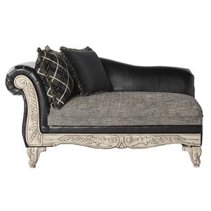 English Elm San Marino Hand-carved Wood Trim Chaise with Two-tone Faux Leather Gray Fabric T2574P198795