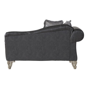 English Elm San Marino Hand-carved Wood Trim Chaise with Two-tone Faux Leather Gray Fabric T2574P198795