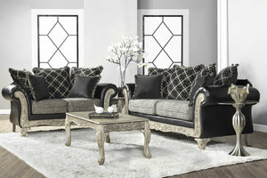 English Elm San Marino Hand-carved Sofa Loveseat and Tables Set Two-tone Faux Leather Living Room T2574P198801