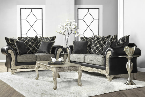 English Elm San Marino Hand-carved Sofa Loveseat and Tables Set Two-tone Faux Leather Living Room T2574P198801