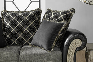 English Elm San Marino Hand-carved Sofa Loveseat and Tables Set Two-tone Faux Leather Living Room T2574P198801