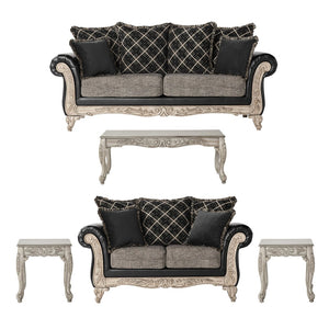 English Elm San Marino Hand-carved Sofa Loveseat and Tables Set Two-tone Faux Leather Living Room T2574P198801