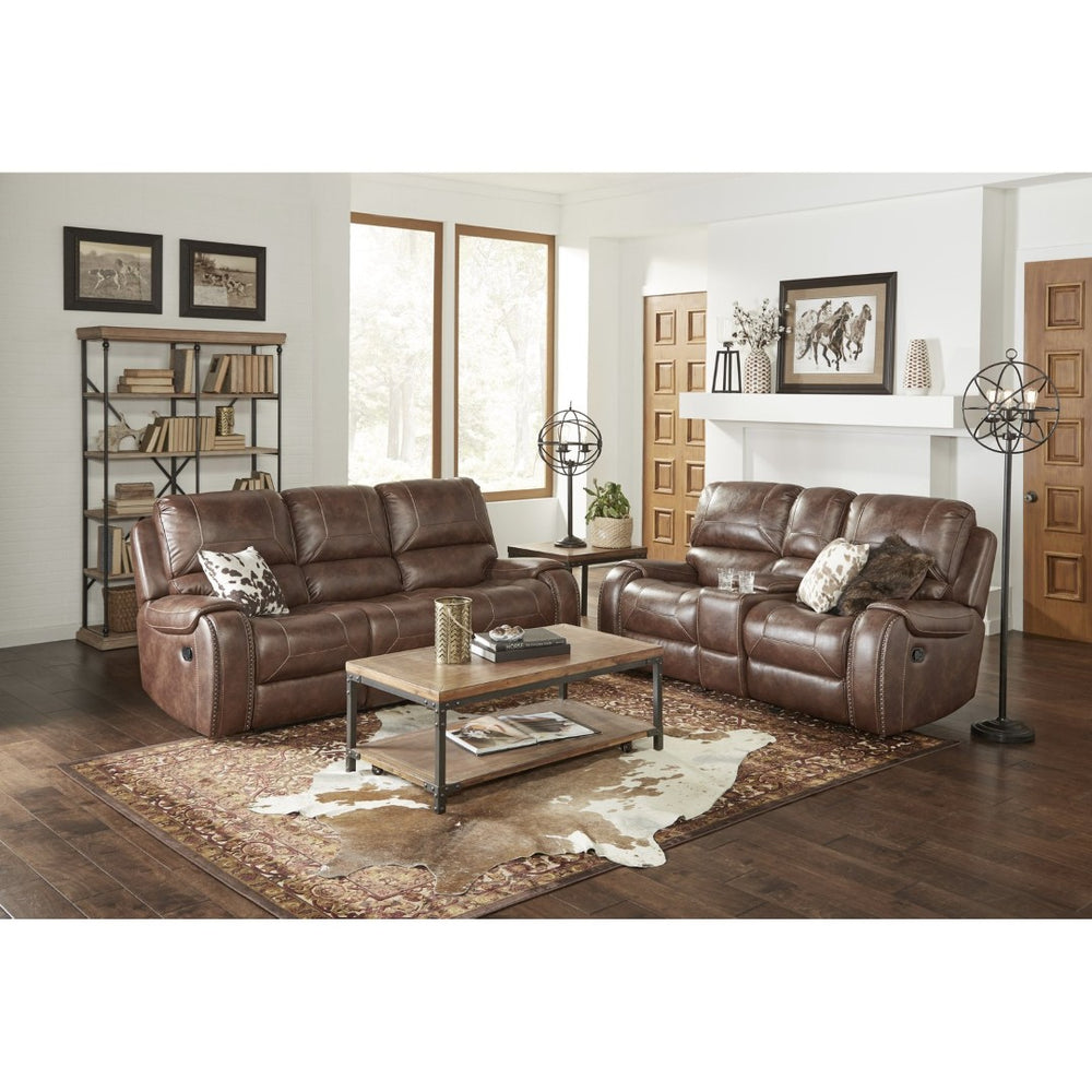 English Elm Achern Faux Leather Nailhead Reclining Sofa Set with Console and Usb Ports T2574P198807