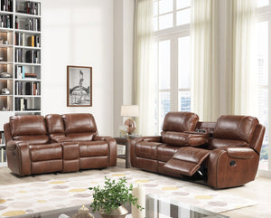English Elm Achern Faux Leather Nailhead Reclining Sofa Set with Console and Usb Ports T2574P198807
