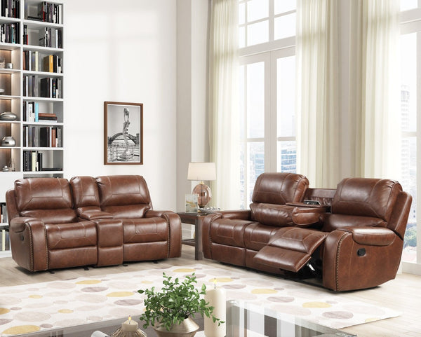 English Elm Achern Faux Leather Nailhead Reclining Sofa Set with Console and Usb Ports T2574P198807