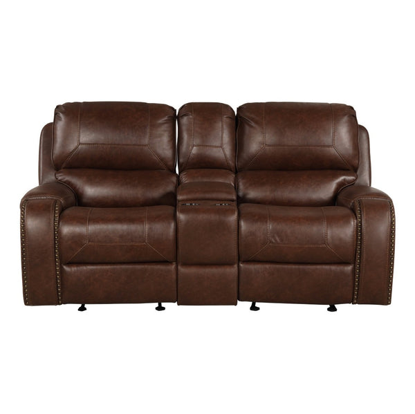 English Elm Achern Faux Leather Nailhead Reclining Sofa Set with Console and Usb Ports T2574P198807
