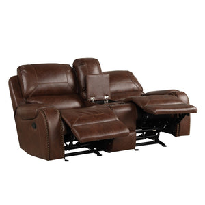English Elm Achern Faux Leather Nailhead Reclining Sofa Set with Console and Usb Ports T2574P198807