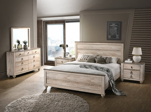 English Elm Imerland Solid Hardwood Queen Bedroom Set White Wash Rustic Finish with Bronze Pulls T2574P200210