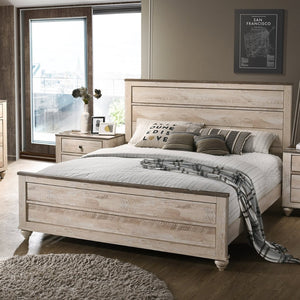 English Elm Imerland Solid Hardwood Queen Bedroom Set White Wash Rustic Finish with Bronze Pulls T2574P200210