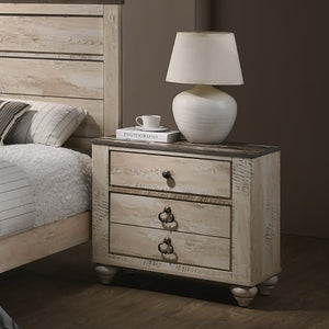 English Elm Imerland Solid Hardwood Queen Bedroom Set White Wash Rustic Finish with Bronze Pulls T2574P200210