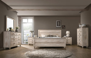 English Elm Imerland Six Piece Queen Bedroom Set Solid Hardwood White Wash Rustic Industrial Chic T2574P200212