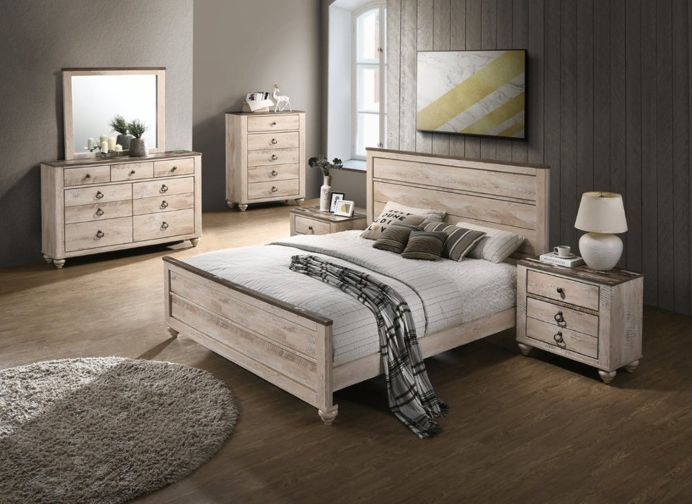 English Elm Imerland Six Piece Queen Bedroom Set Solid Hardwood White Wash Rustic Industrial Chic T2574P200212