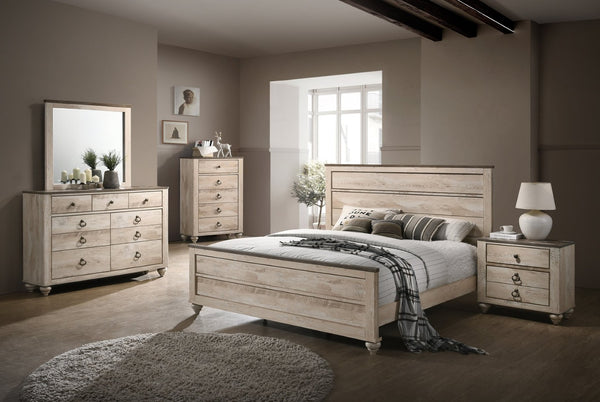 English Elm Imerland Whitewash Queen Bedroom Set with Dresser Mirror Nightstand and Chest T2574P201559