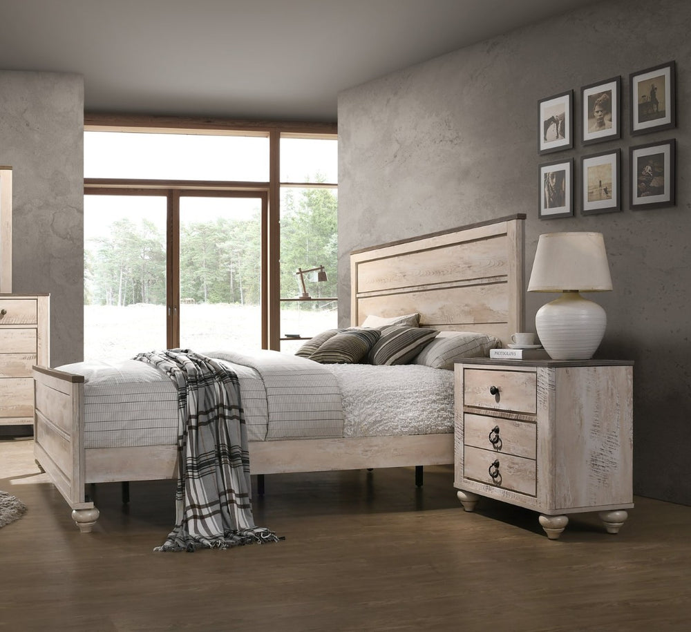 English Elm Imerland King Panel Bed Set Solid Hardwood White Wash Finish with Two Nightstands T2574P201560