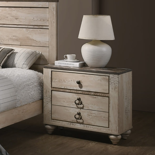English Elm Imerland King Panel Bed Set Solid Hardwood White Wash Finish with Two Nightstands T2574P201560