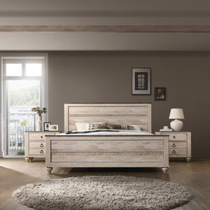 English Elm Imerland Rustic Queen Bedroom Set Solid Hardwood White Wash Finish with Two Nightstands T2574P201561