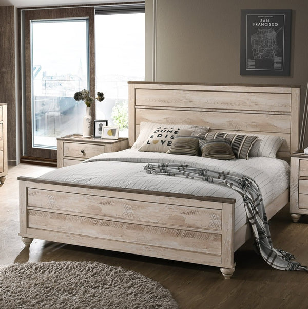 English Elm Imerland Rustic Queen Bedroom Set Solid Hardwood White Wash Finish with Two Nightstands T2574P201561