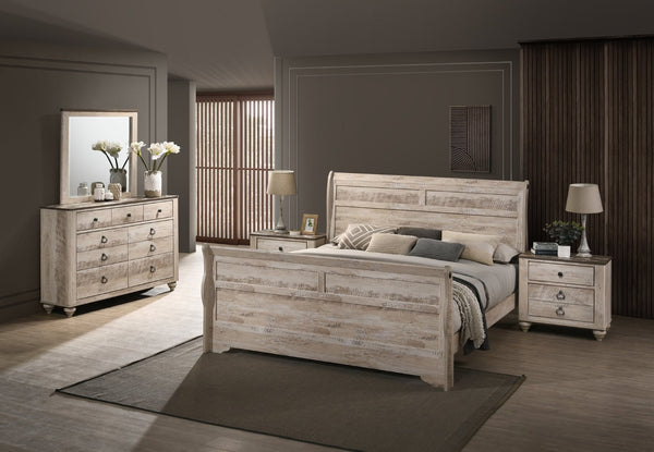 English Elm Imerland Solid Hardwood Queen Sleigh Bedroom Set Shabby Chic White Wash Finish T2574P201581