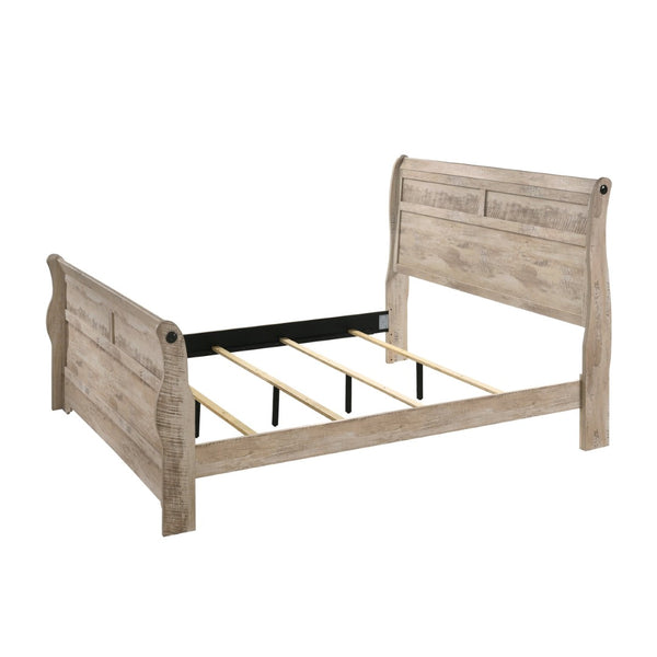 English Elm Imerland Solid Hardwood Queen Sleigh Bedroom Set Shabby Chic White Wash Finish T2574P201581