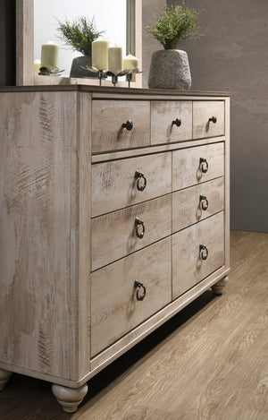 English Elm Imerland Solid Hardwood Queen Sleigh Bedroom Set Shabby Chic White Wash Finish T2574P201581