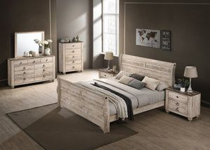 English Elm Imerland Rustic White Wash King Bedroom Set Solid Hardwood with Antique Bronze Pulls King Sleigh Bed Set T2574P201817