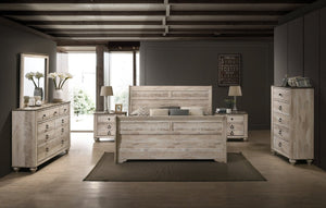 English Elm Imerland Shabby Chic Queen Sleigh Bed Six Piece Set Whitewash Hardwood Bedroom T2574P201818