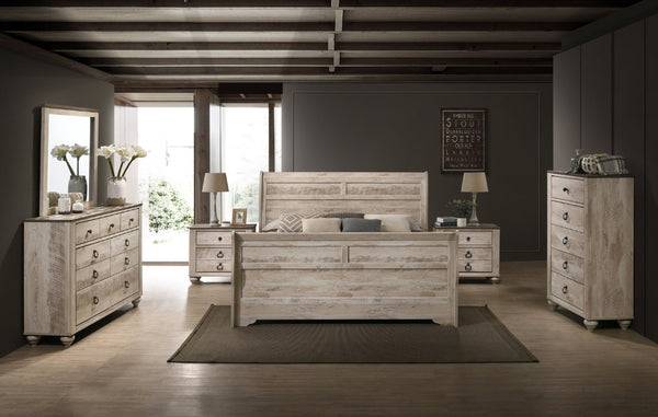 English Elm Imerland Shabby Chic Queen Sleigh Bed Six Piece Set Whitewash Hardwood Bedroom T2574P201818
