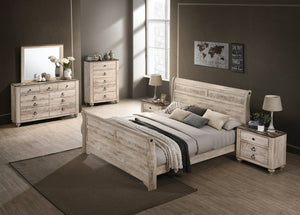 English Elm Imerland Shabby Chic Queen Sleigh Bed Six Piece Set Whitewash Hardwood Bedroom T2574P201818