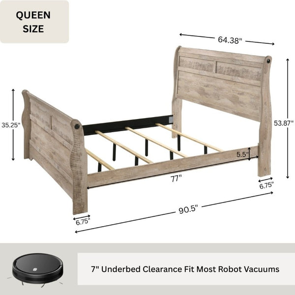 English Elm Imerland Shabby Chic Queen Sleigh Bed Six Piece Set Whitewash Hardwood Bedroom T2574P201818