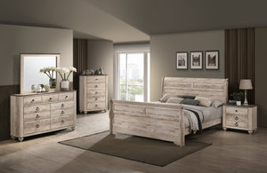 English Elm Imerland Shabby Chic Queen Sleigh Bed Set Solid Hardwood White Wash Rustic Finish T2574P201970