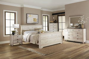 English Elm Imerland Shabby Chic Queen Sleigh Bed Set Solid Hardwood White Wash Rustic Finish T2574P201970