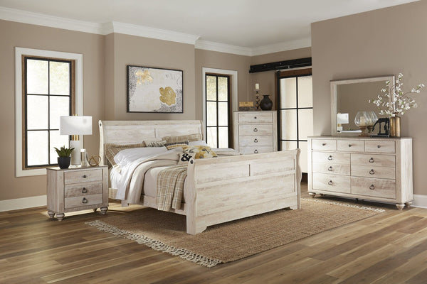 English Elm Imerland Shabby Chic Queen Sleigh Bed Set Solid Hardwood White Wash Rustic Finish T2574P201970