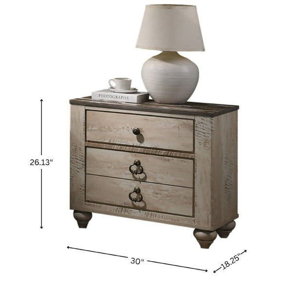 English Elm Imerland Shabby Chic Queen Sleigh Bed Set Solid Hardwood White Wash with Two Nightstands T2574P201972