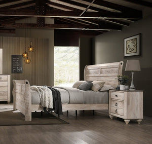 English Elm Imerland Shabby Chic Queen Sleigh Bed Set Solid Hardwood White Wash with Two Nightstands T2574P201972