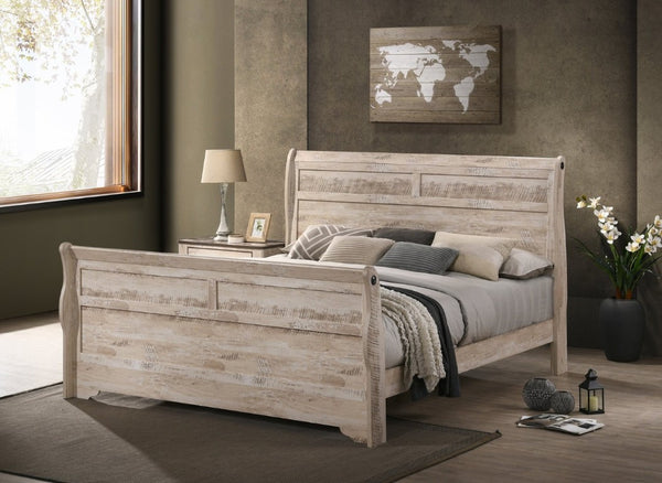 English Elm Imerland Shabby Chic Queen Sleigh Bed Set Solid Hardwood White Wash with Two Nightstands T2574P201972