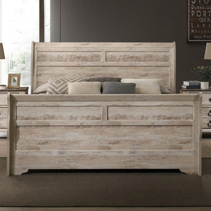 English Elm Imerland Shabby Chic Queen Sleigh Bed Set Solid Hardwood White Wash with Two Nightstands T2574P201972