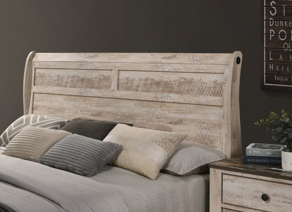 English Elm Imerland Shabby Chic Queen Sleigh Bed Set Solid Hardwood White Wash with Two Nightstands T2574P201972