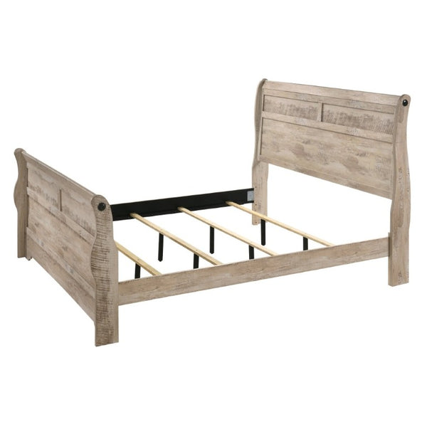 English Elm Imerland Shabby Chic Queen Sleigh Bed Set Solid Hardwood White Wash with Two Nightstands T2574P201972