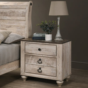 English Elm Imerland Shabby Chic Queen Sleigh Bed Set Solid Hardwood White Wash with Two Nightstands T2574P201972