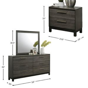 English Elm Ioana Four Piece King Bedroom Set Weathered Grey Wood Veneer with Grain Inlay Detail T2574P202510