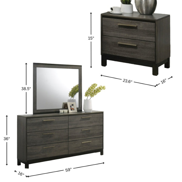 English Elm Ioana Four Piece King Bedroom Set Weathered Grey Wood Veneer with Grain Inlay Detail T2574P202510