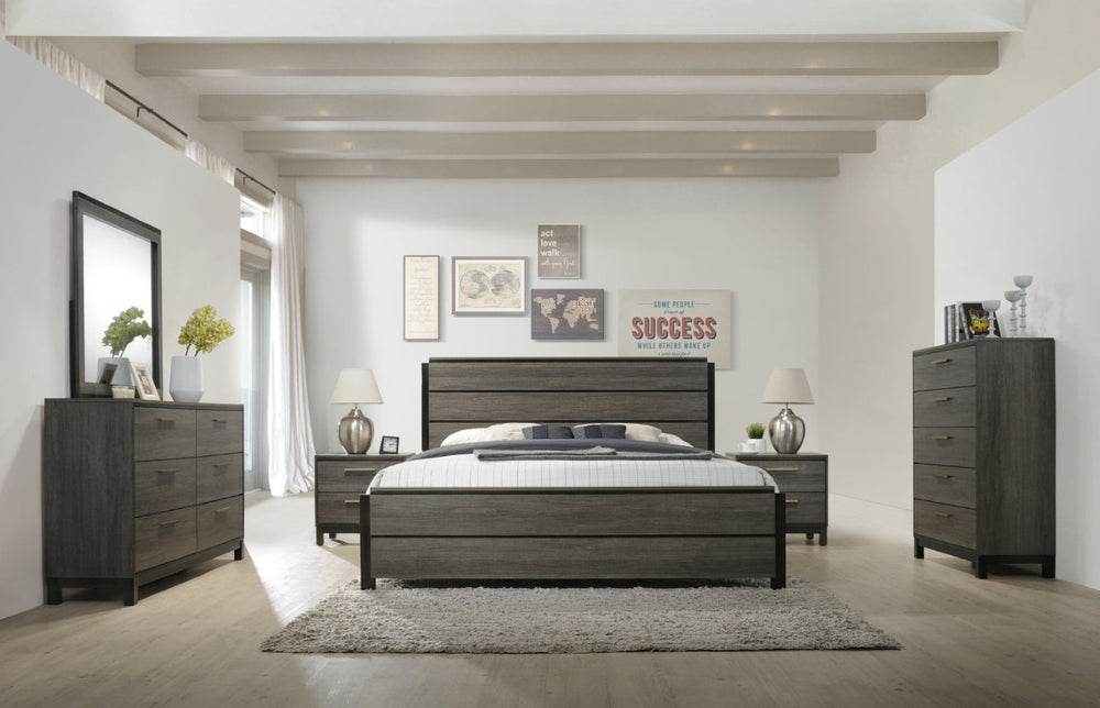 English Elm Ioana Six Piece Queen Bedroom Set Weathered Grey Wood with Dresser Chest Nightstands T2574P202559